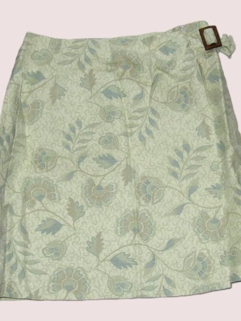 10 ~ charter club ~ pale yellow linen cotton floral ~ short wrap skirt
